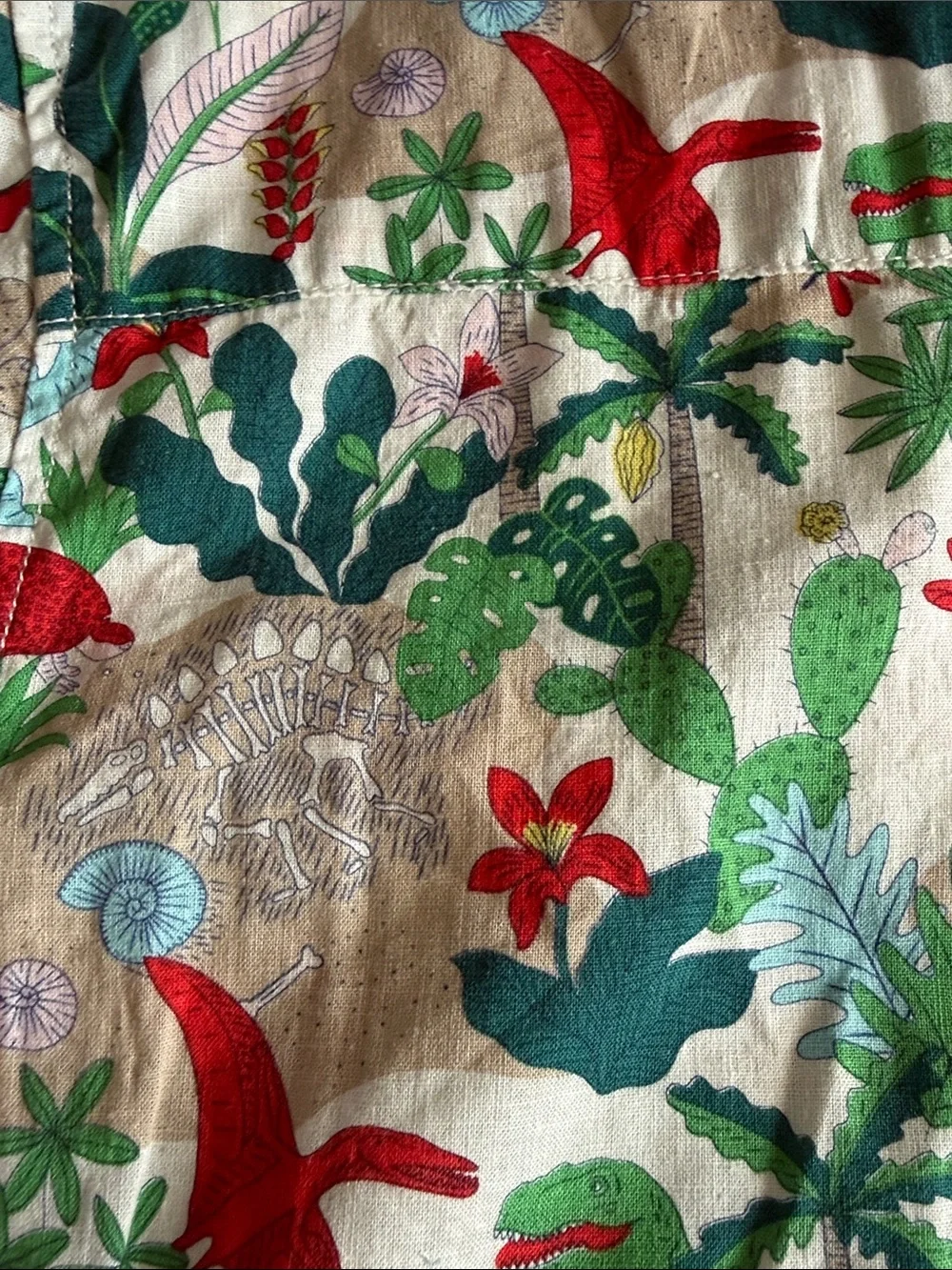 Mini Boden Dinosaur Tropical Linen Short-Sleeve Button-Down Sz 13-14, 164 cm EUC - Picture 8 of 8